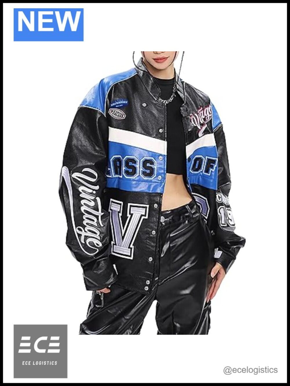 Faux Leather Jacket Y2K Detachable Racing Oversized